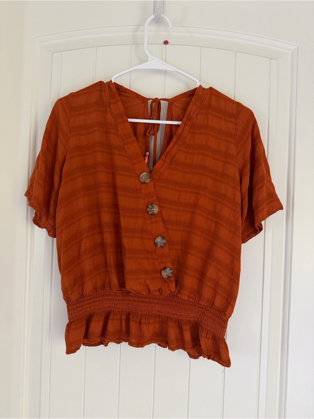 Maurices Rust Orange Button-Front Short Sleeve Blouse